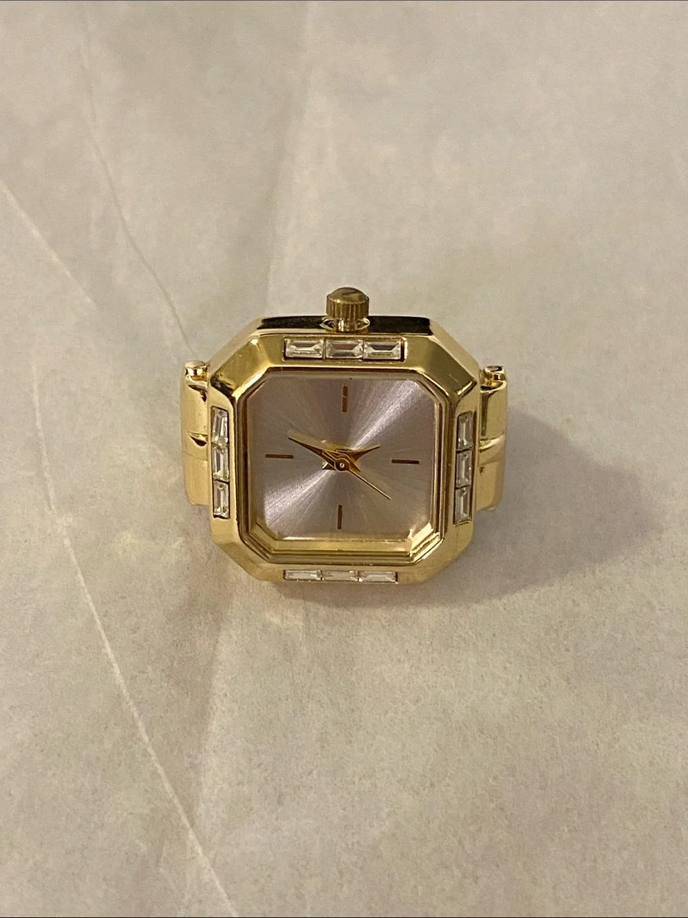 Gold Tone Women's Ring Watch - Sleek Square Dial. New, never use. clock it work.